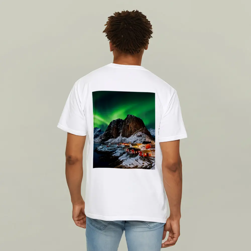 Northern Lights Over Lofoten Village Norway – T-Shirts