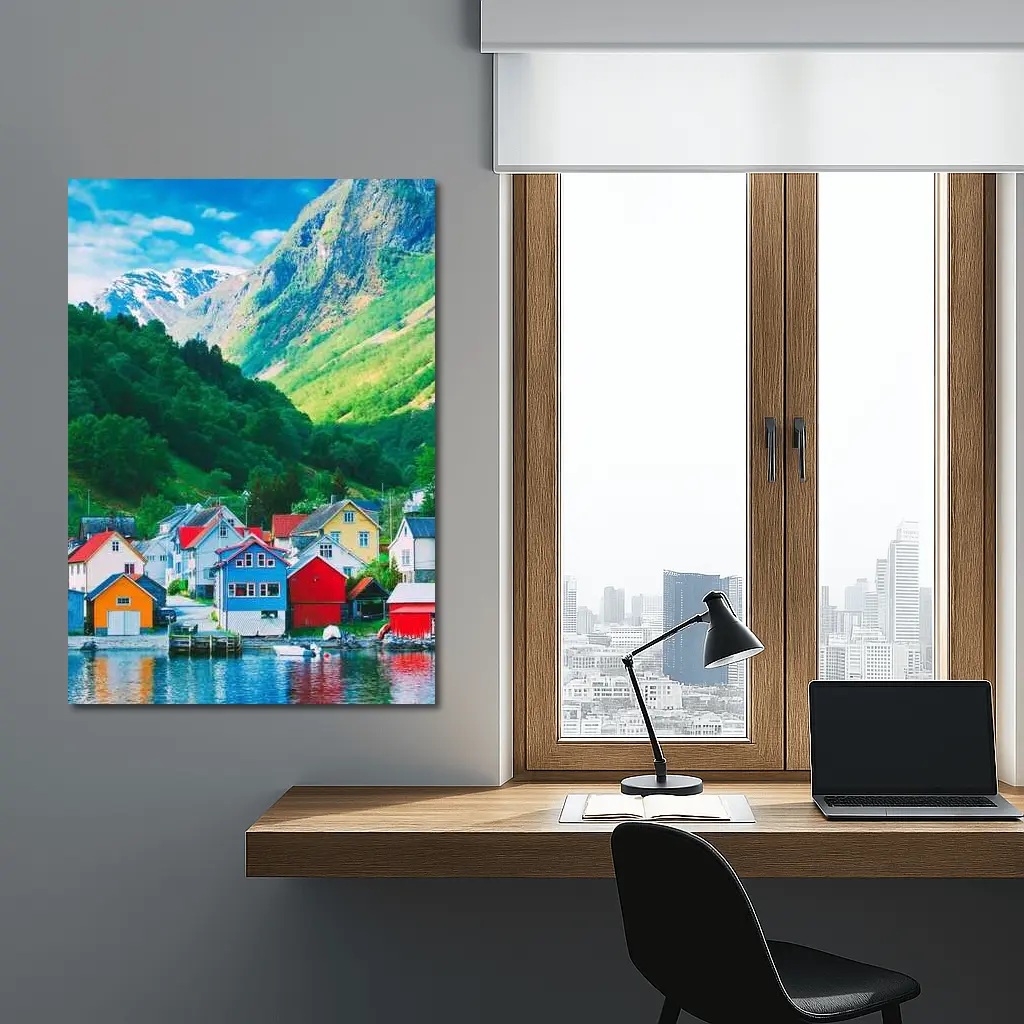 Colorful Norwegian Village Houses By Fjord – Wall Art