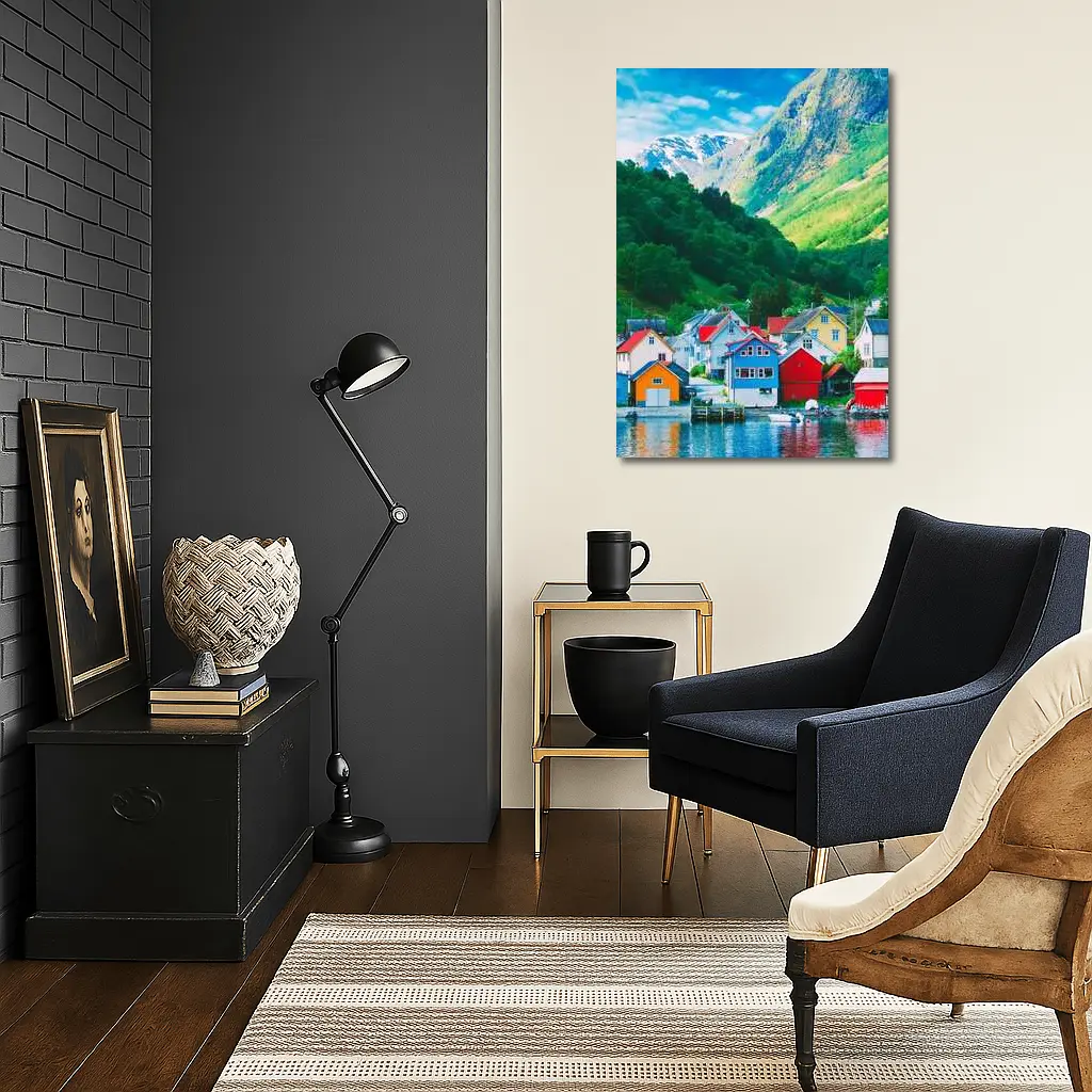 Colorful Norwegian Village Houses By Fjord – Wall Art