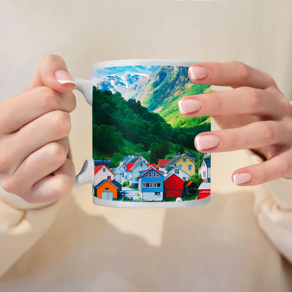 Colorful Norwegian Village Houses By Fjord – Mugs