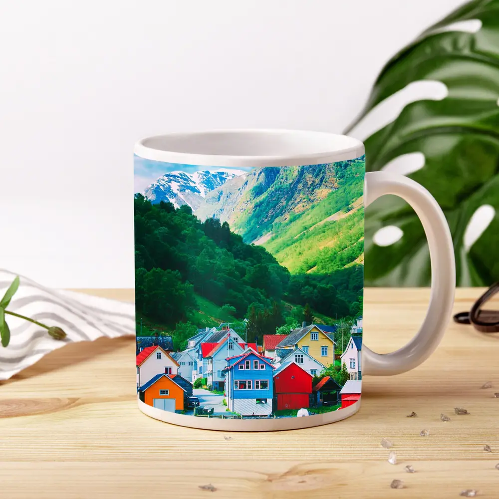 Colorful Norwegian Village Houses By Fjord – Mugs