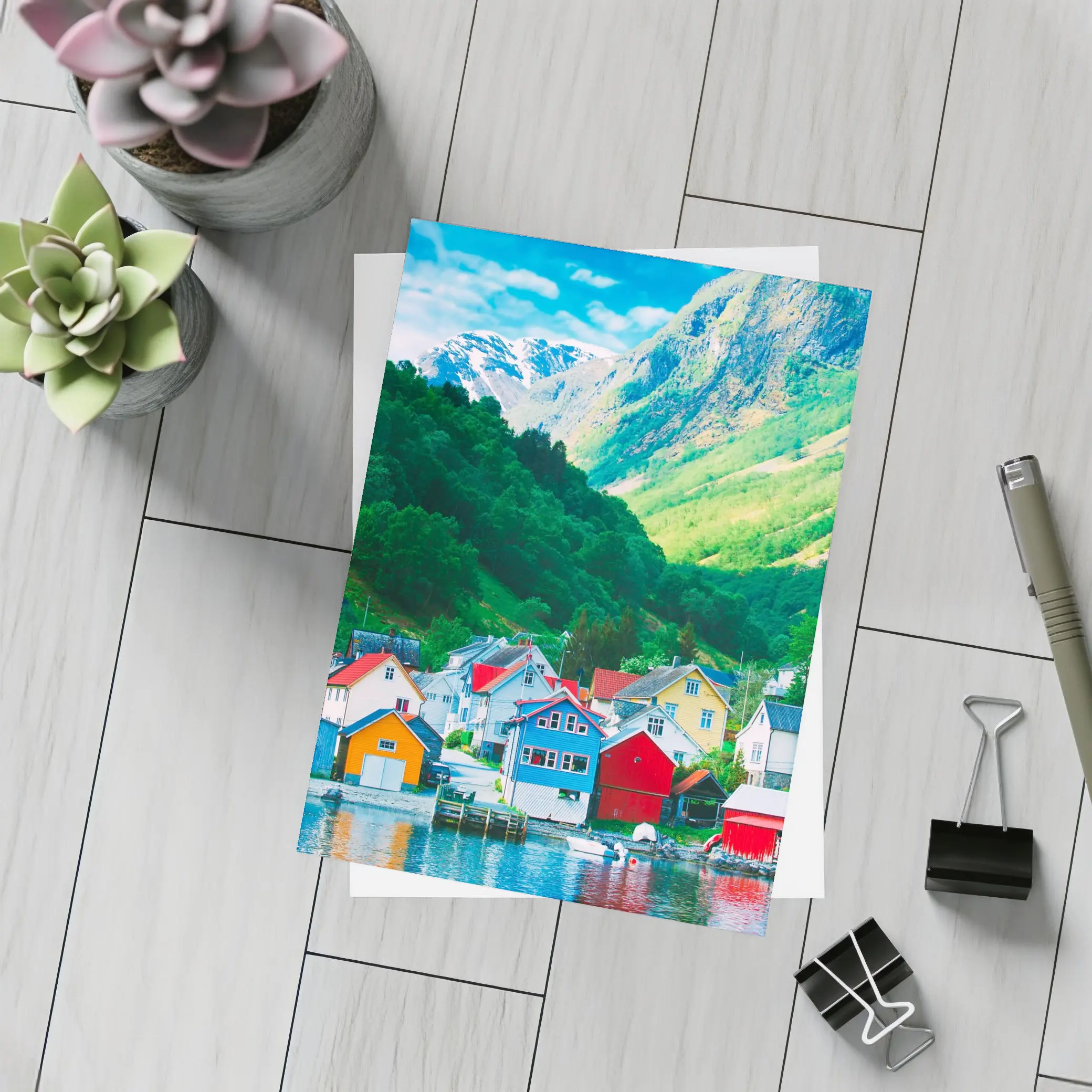 Colorful Norwegian Village Houses By Fjord – Postcards