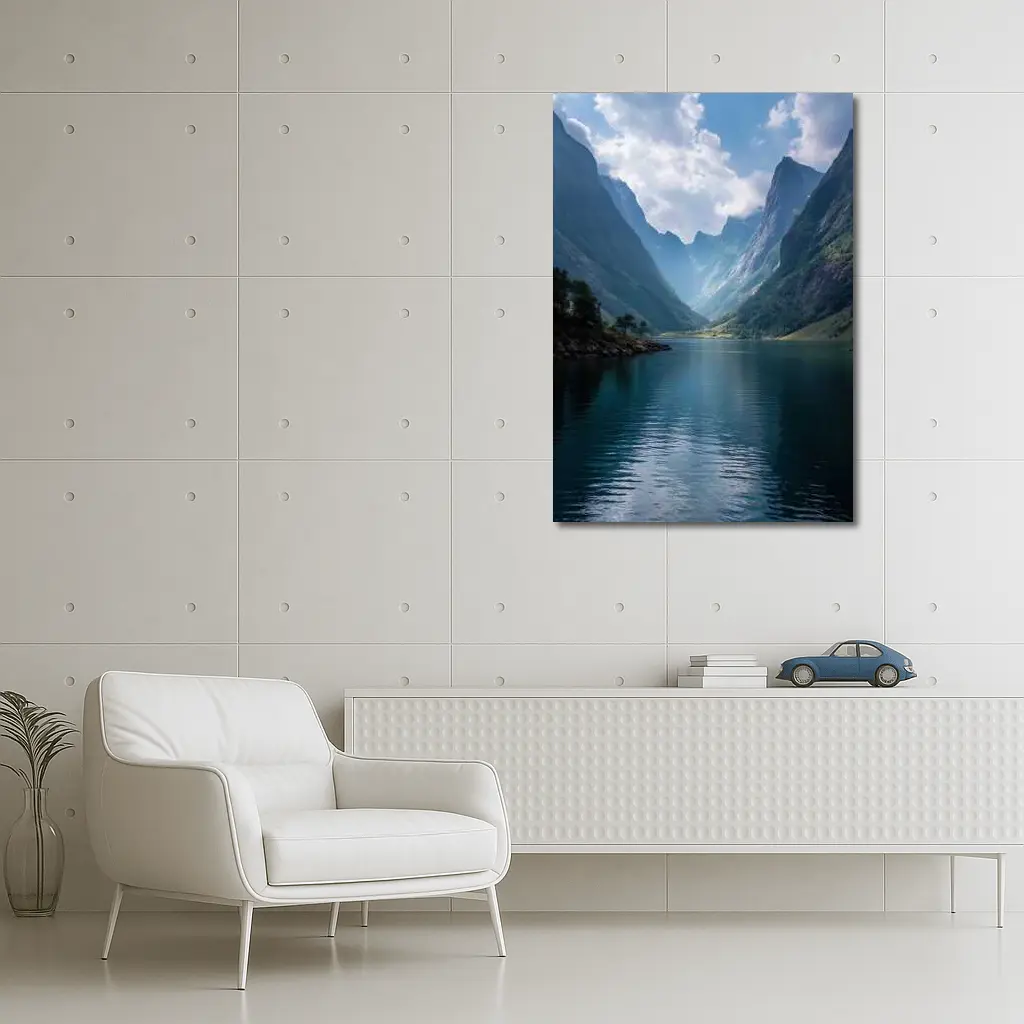 Norwegian Fjord Calm Blue Mountain Lake – Wall Art