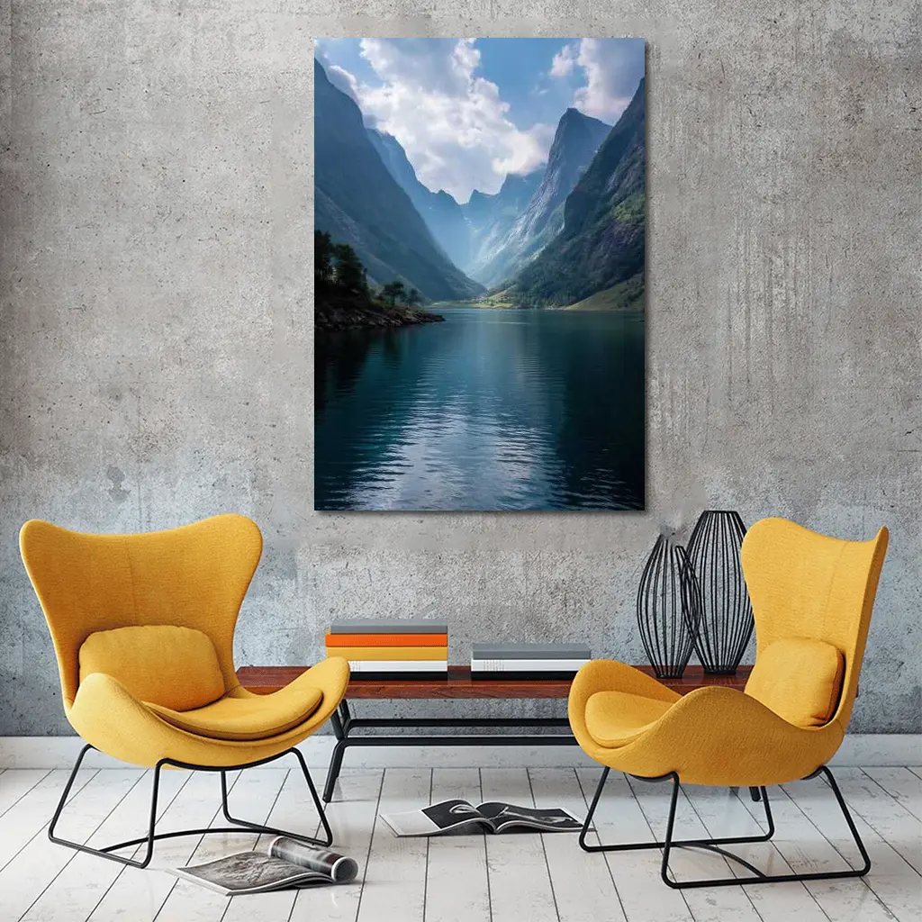 Norwegian Fjord Calm Blue Mountain Lake – Wall Art