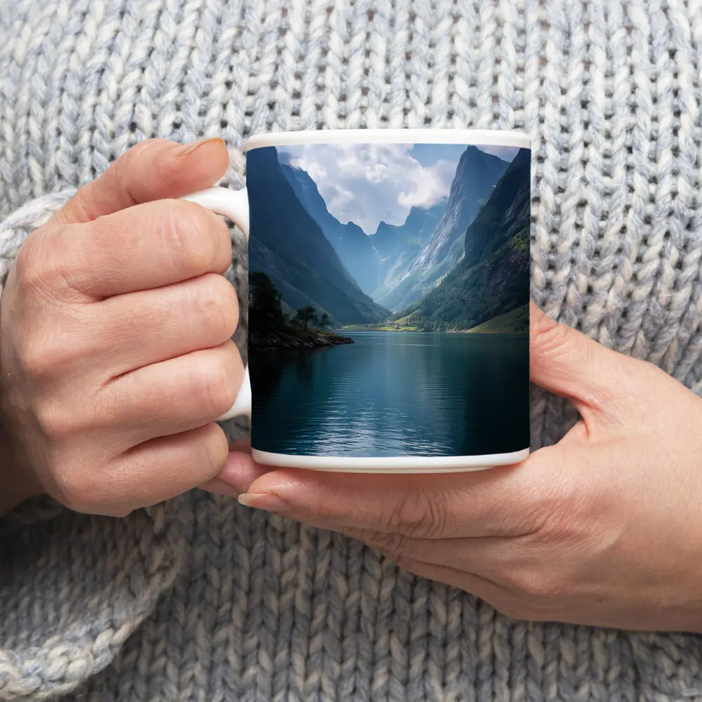 Norwegian Fjord Calm Blue Mountain Lake – Mugs