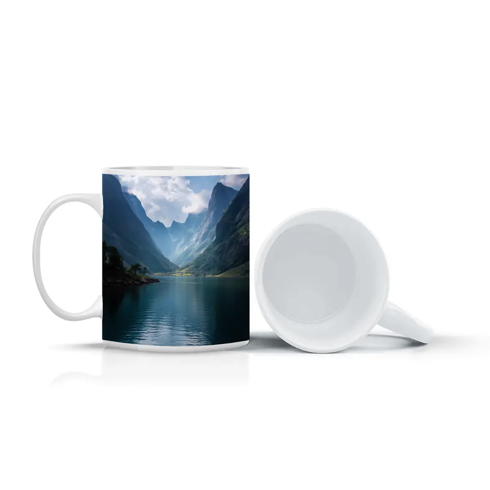 Norwegian Fjord Calm Blue Mountain Lake – Mugs