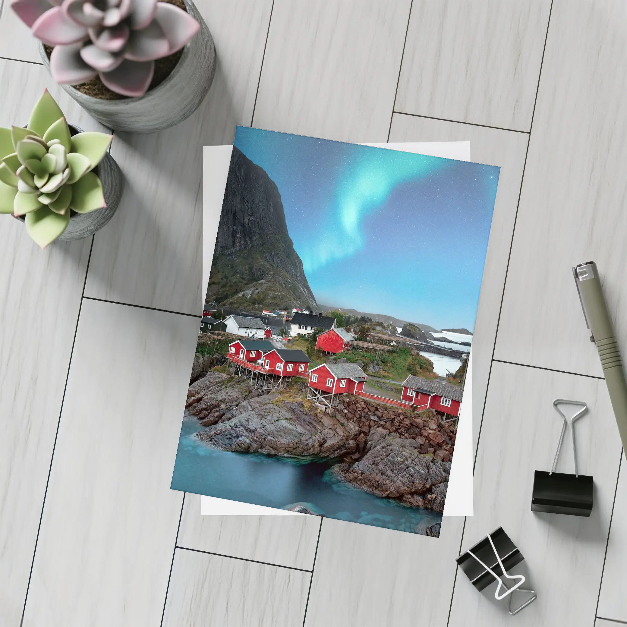 Norway Northern Lights Red Fishing Village – Postcards