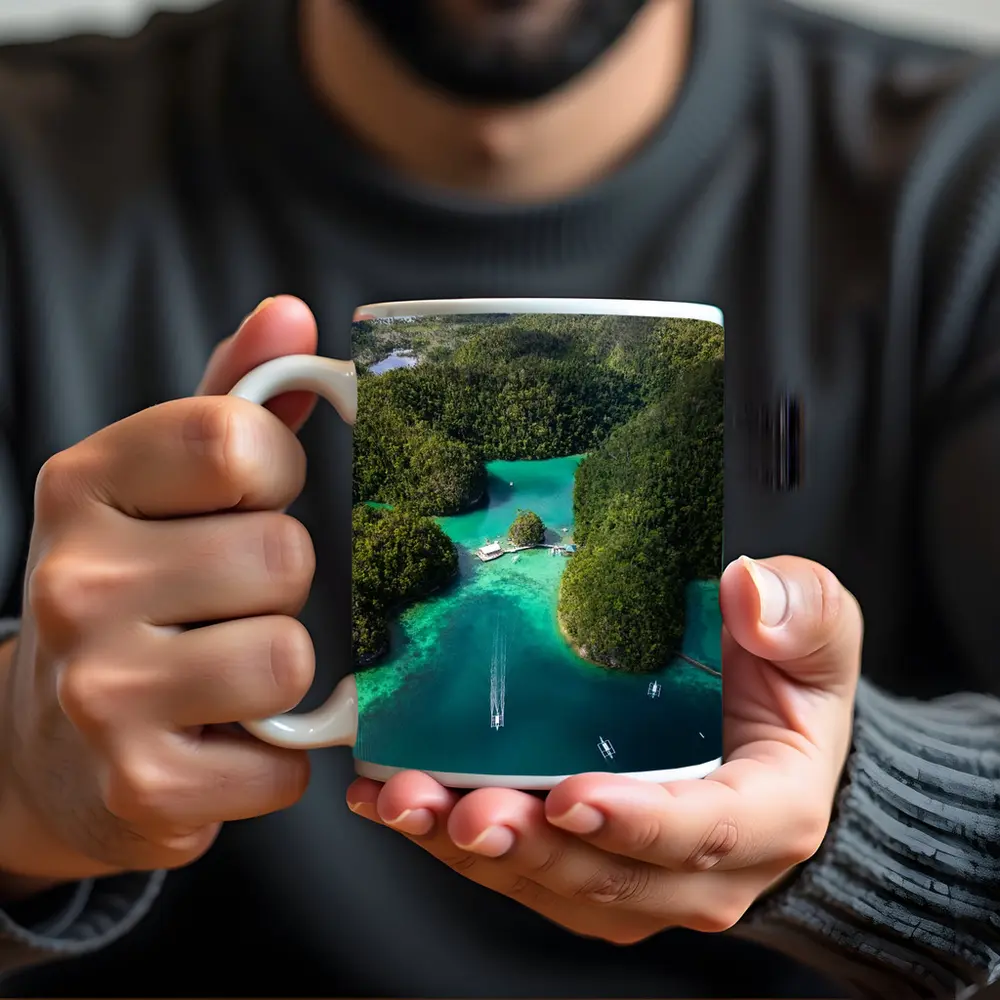 Tropical Island Lagoon Aerial View Indonesia – Mugs
