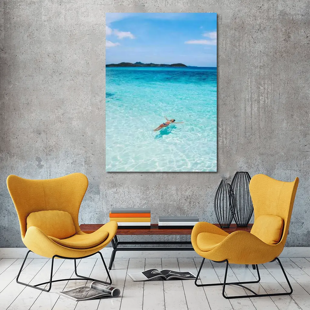 Woman Floating In Turquoise Tropical Ocean – Wall Art