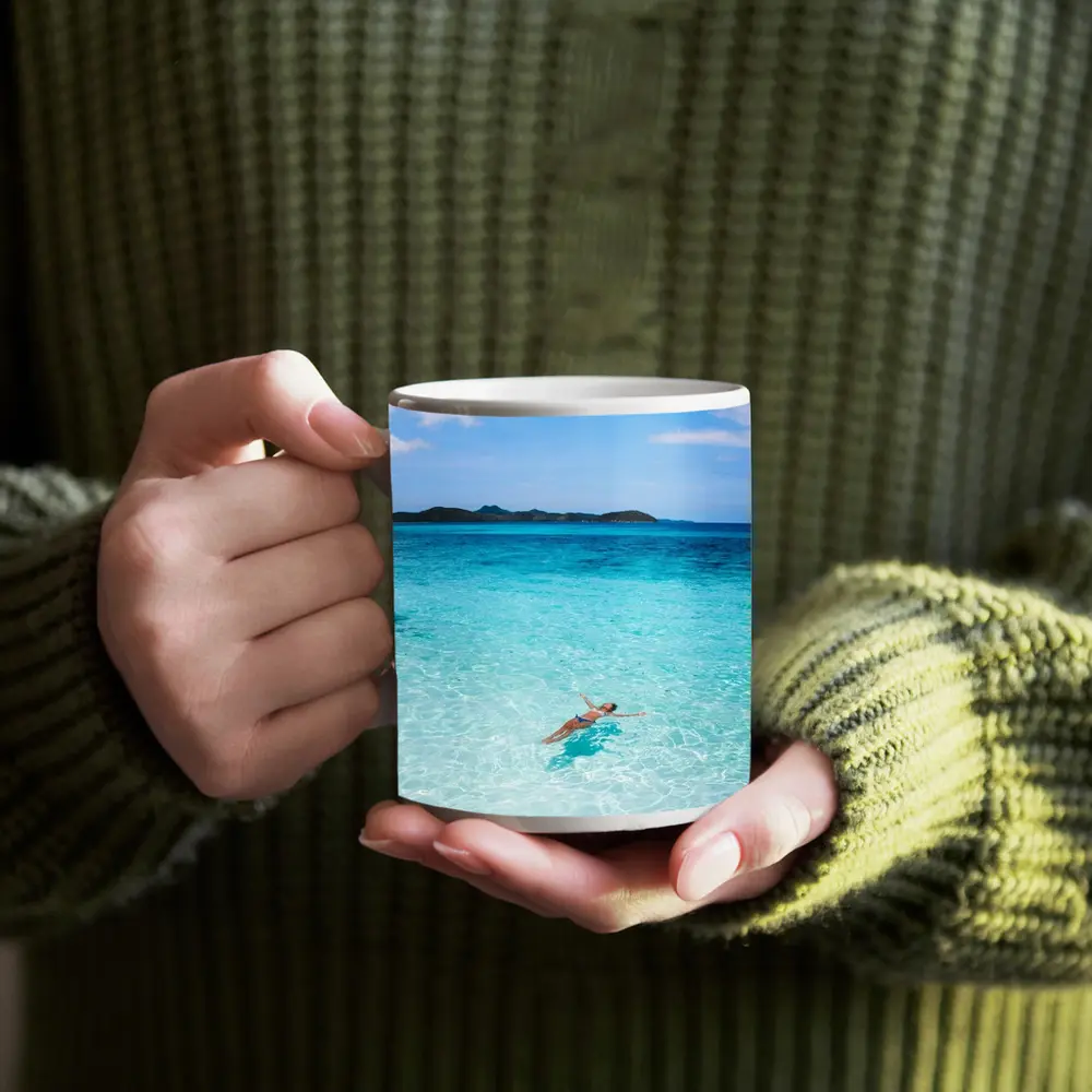 Woman Floating In Turquoise Tropical Ocean – Mugs