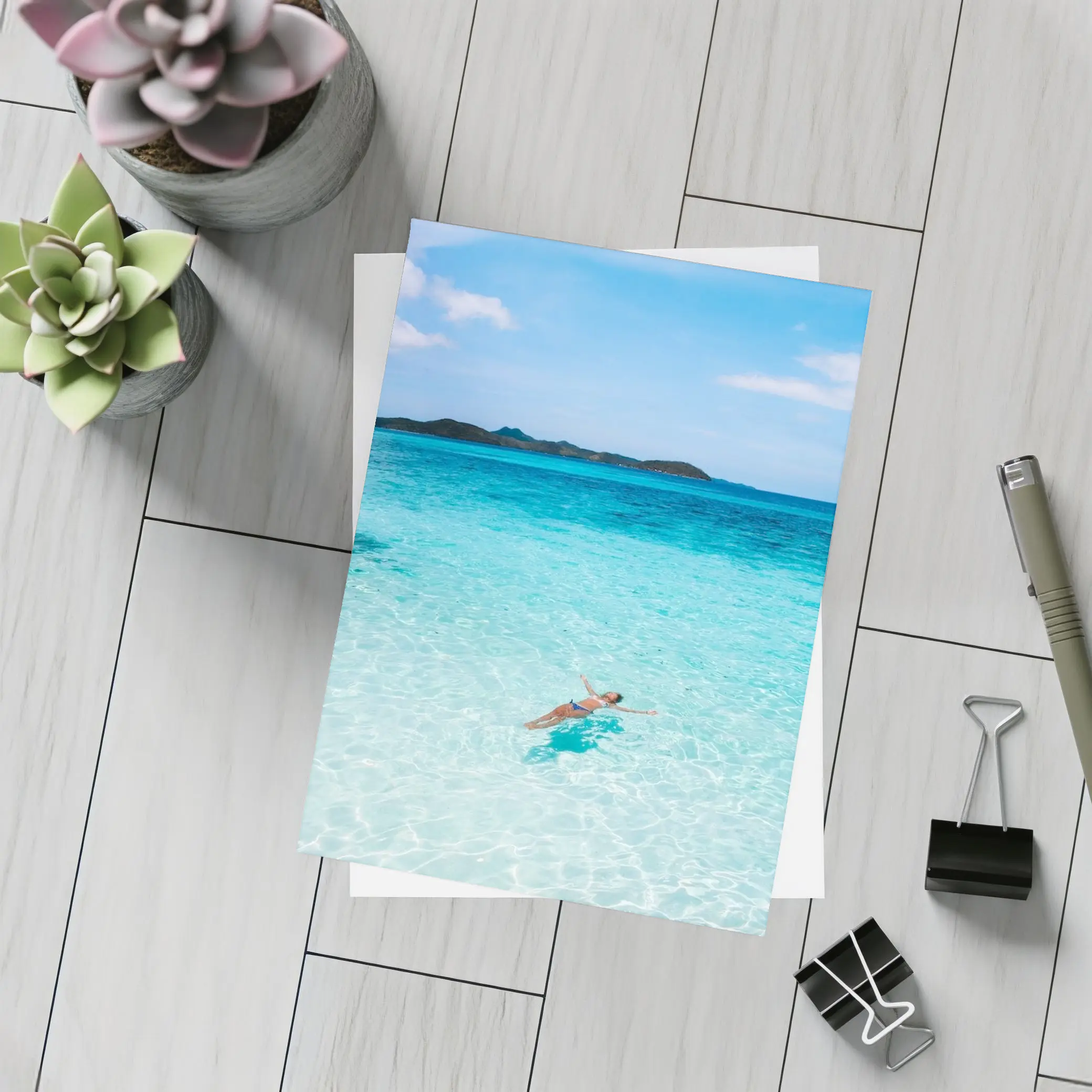 Woman Floating In Turquoise Tropical Ocean – Postcards