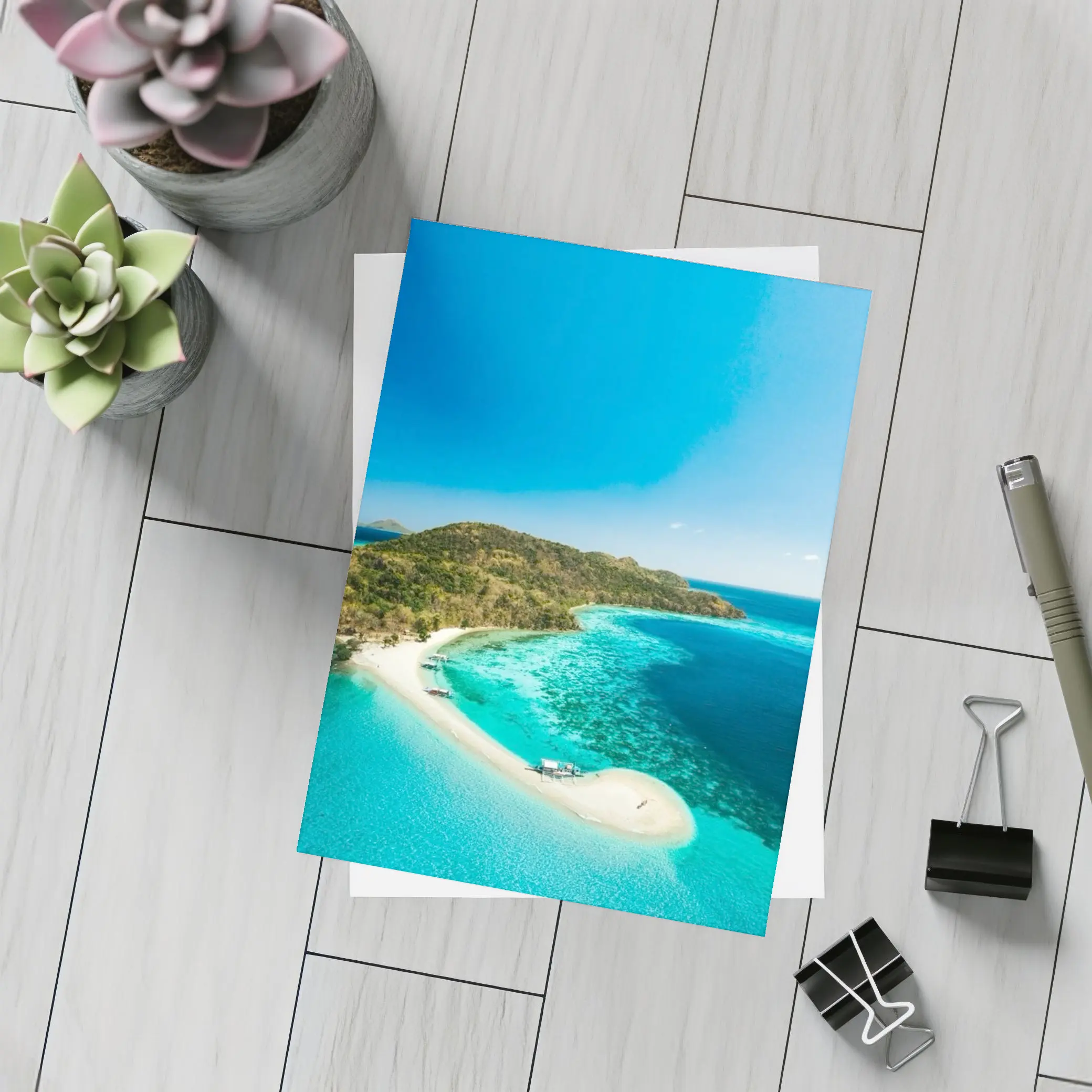 Tropical Island Sandbar Aerial Ocean View – Postcards