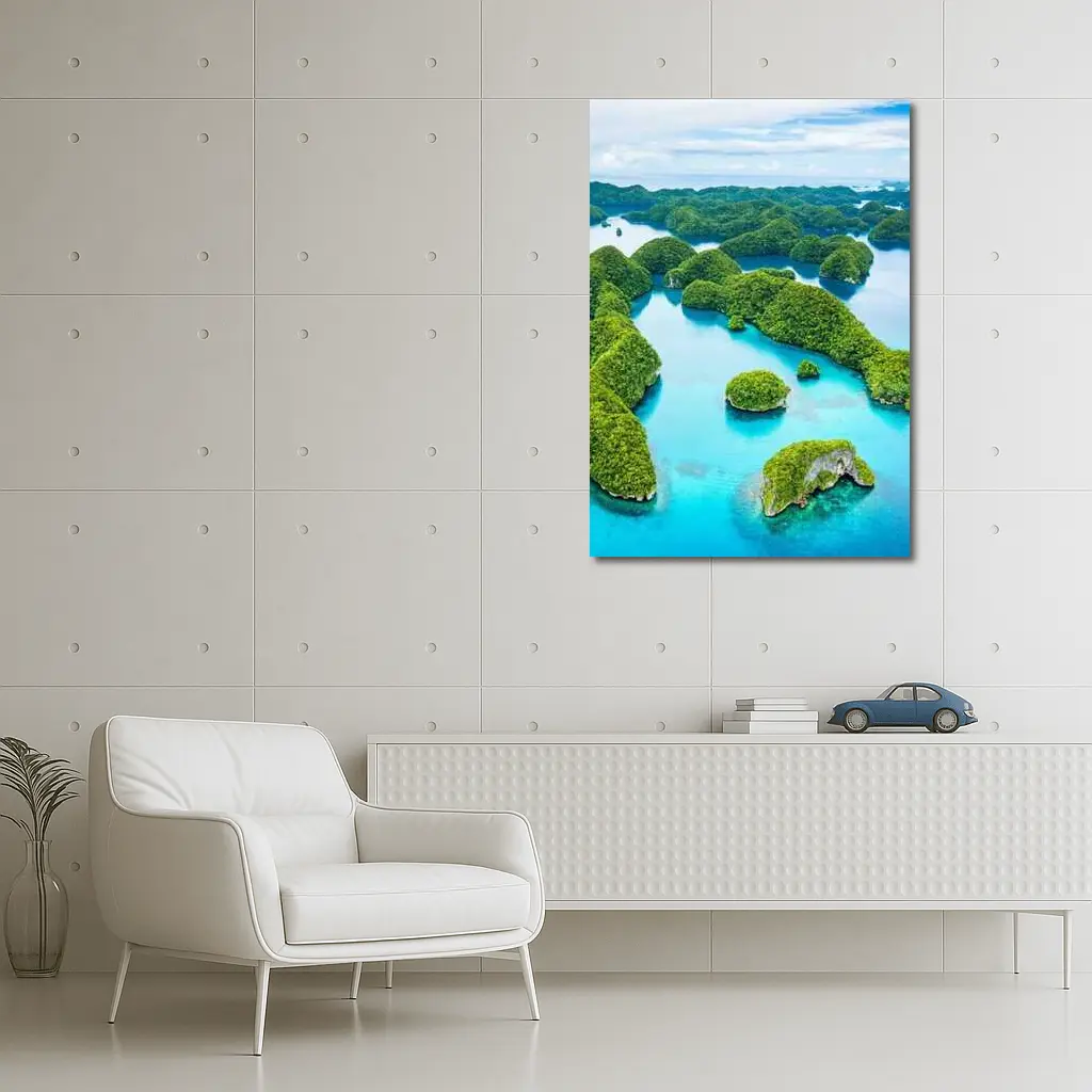 Aerial View Tropical Islands Turquoise Ocean Waters – Wall Art