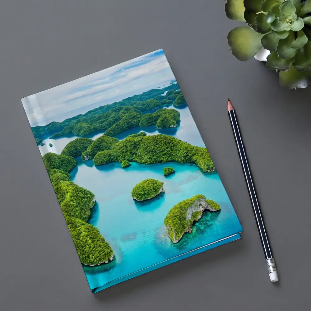 Aerial View Tropical Islands Turquoise Ocean Waters – Notebooks