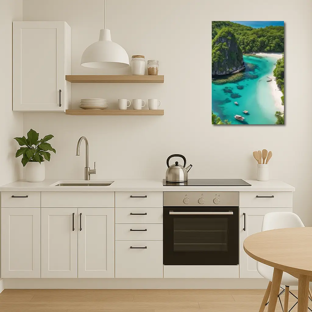 Tropical Island Cove Turquoise Water Aerial View – Wall Art