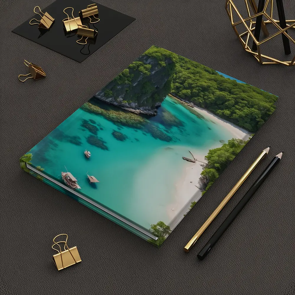 Tropical Island Cove Turquoise Water Aerial View – Notebooks