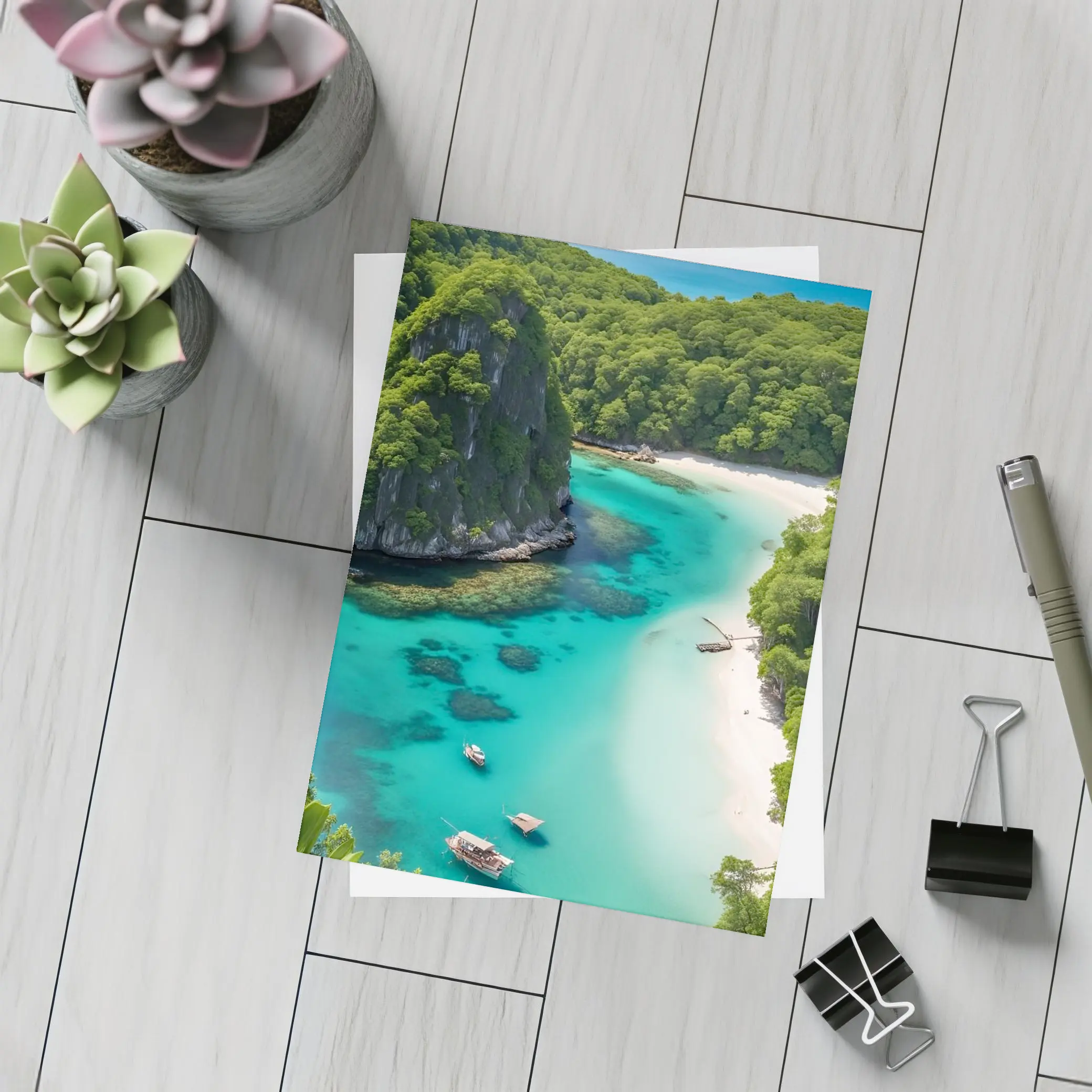 Tropical Island Cove Turquoise Water Aerial View – Postcards