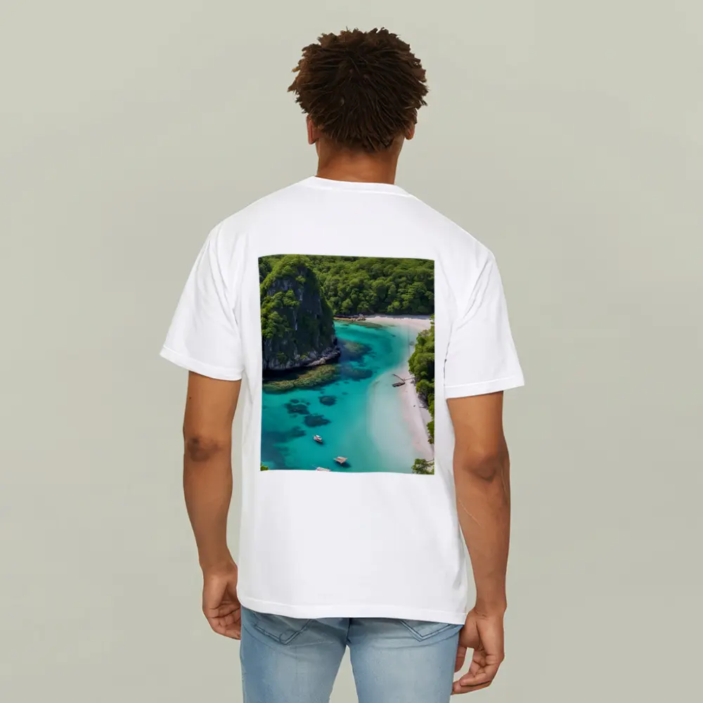 Tropical Island Cove Turquoise Water Aerial View – T-Shirts
