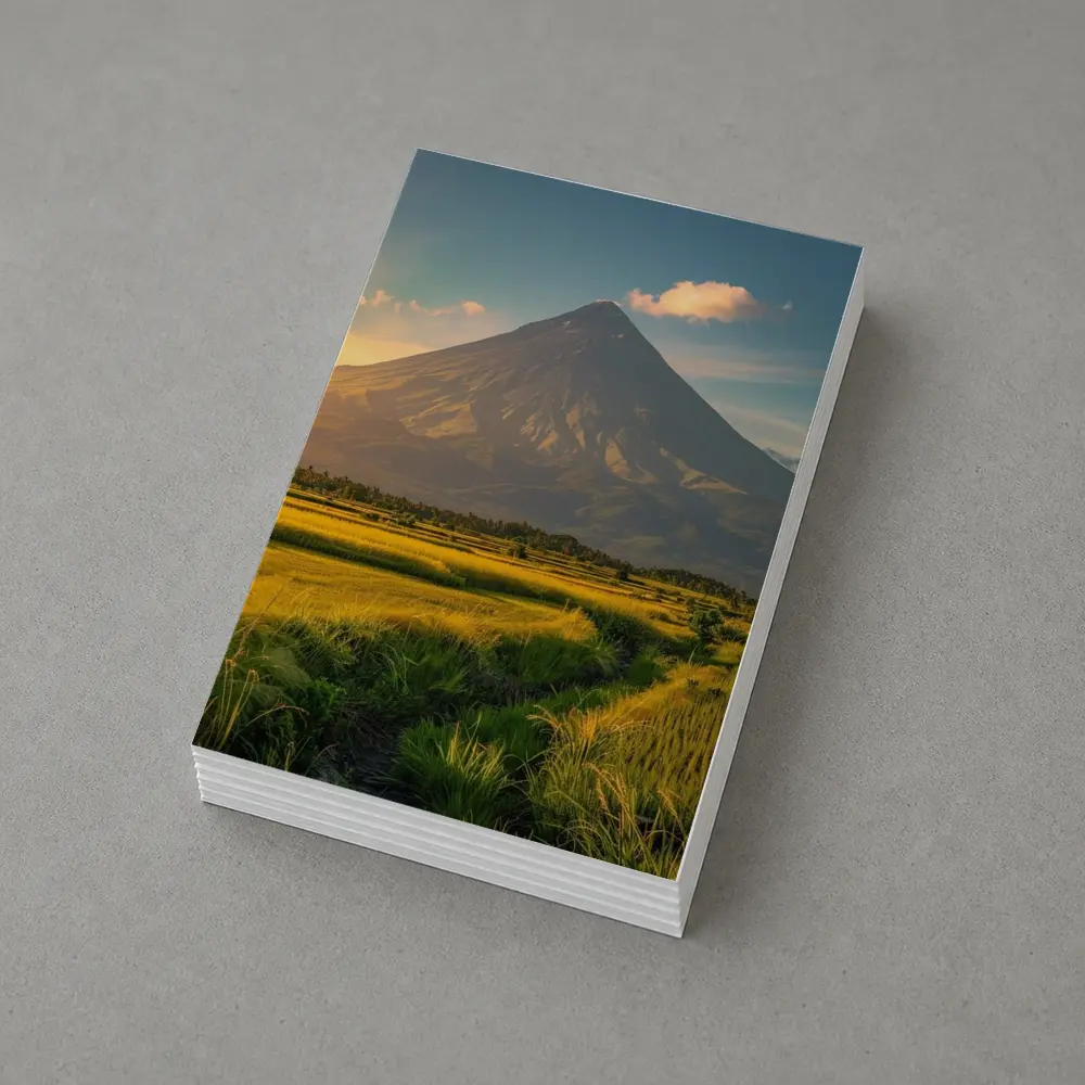 Mayon Volcano Rising Over Green Rice Fields – Postcards