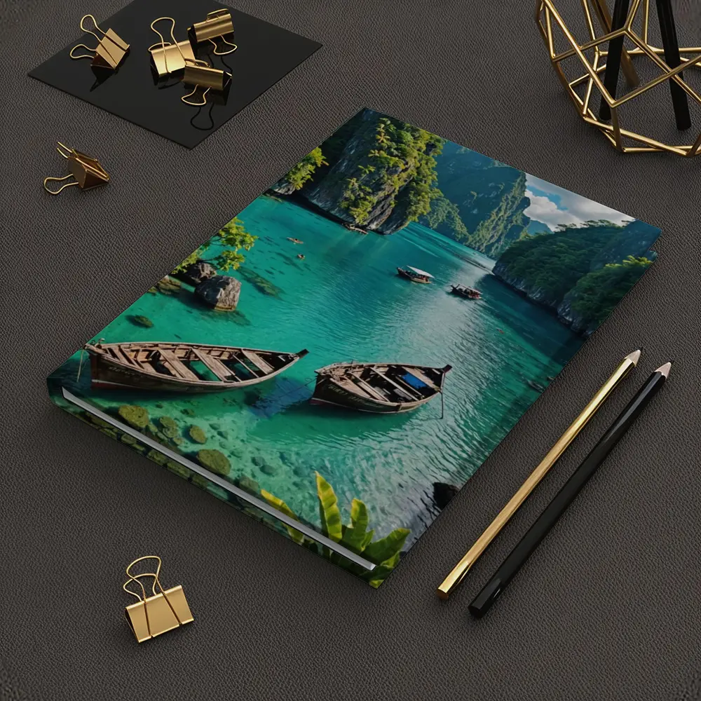 Turquoise Lagoon Boats Karst Cliffs Thailand – Notebooks