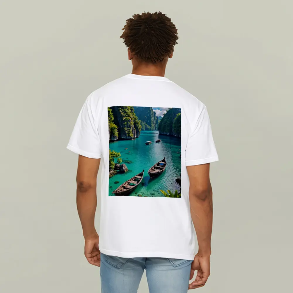 Turquoise Lagoon Boats Karst Cliffs Thailand – T-Shirts