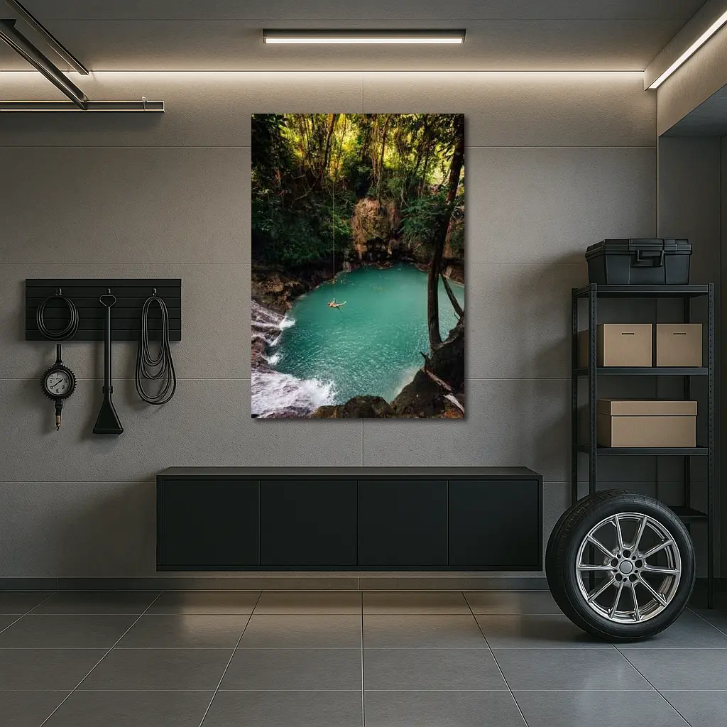 Rope Swing Over Turquoise Jungle Pool – Wall Art