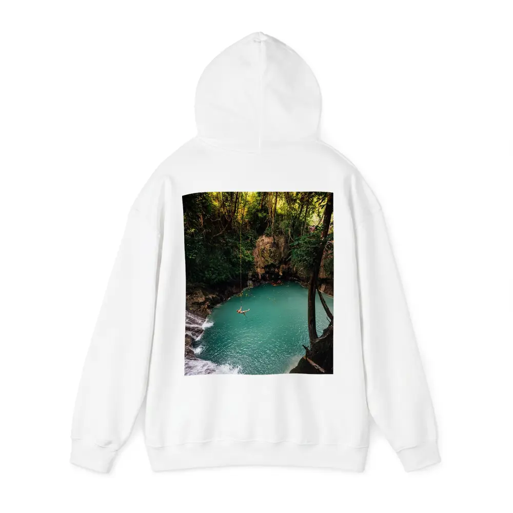 Rope Swing Over Turquoise Jungle Pool – Hoodies