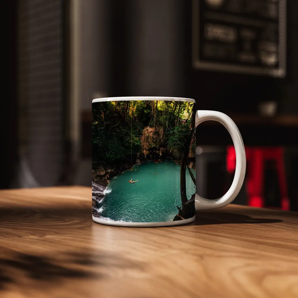 Rope Swing Over Turquoise Jungle Pool – Mugs