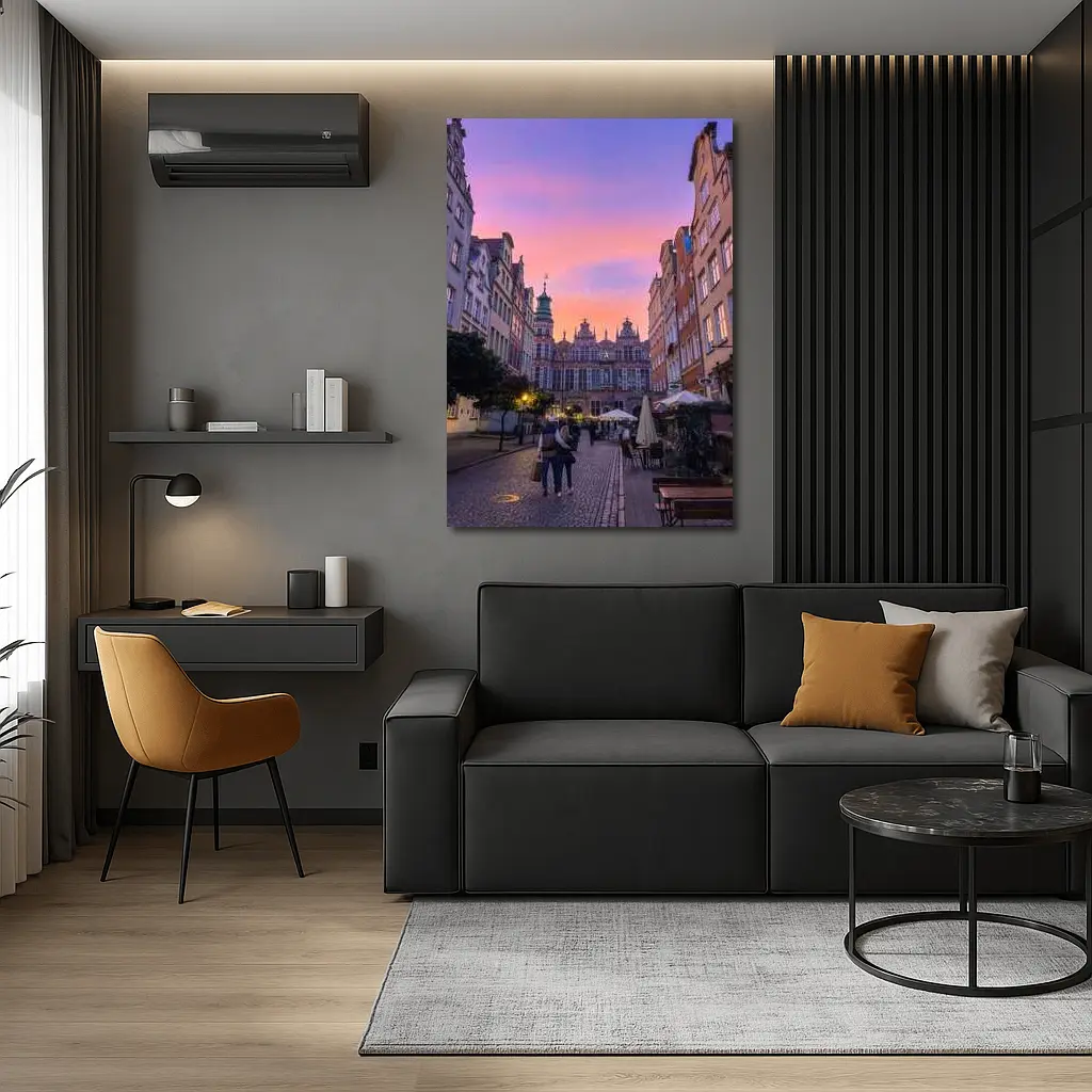 Gdansk Old Town Square at Purple Sunset – Wall Art