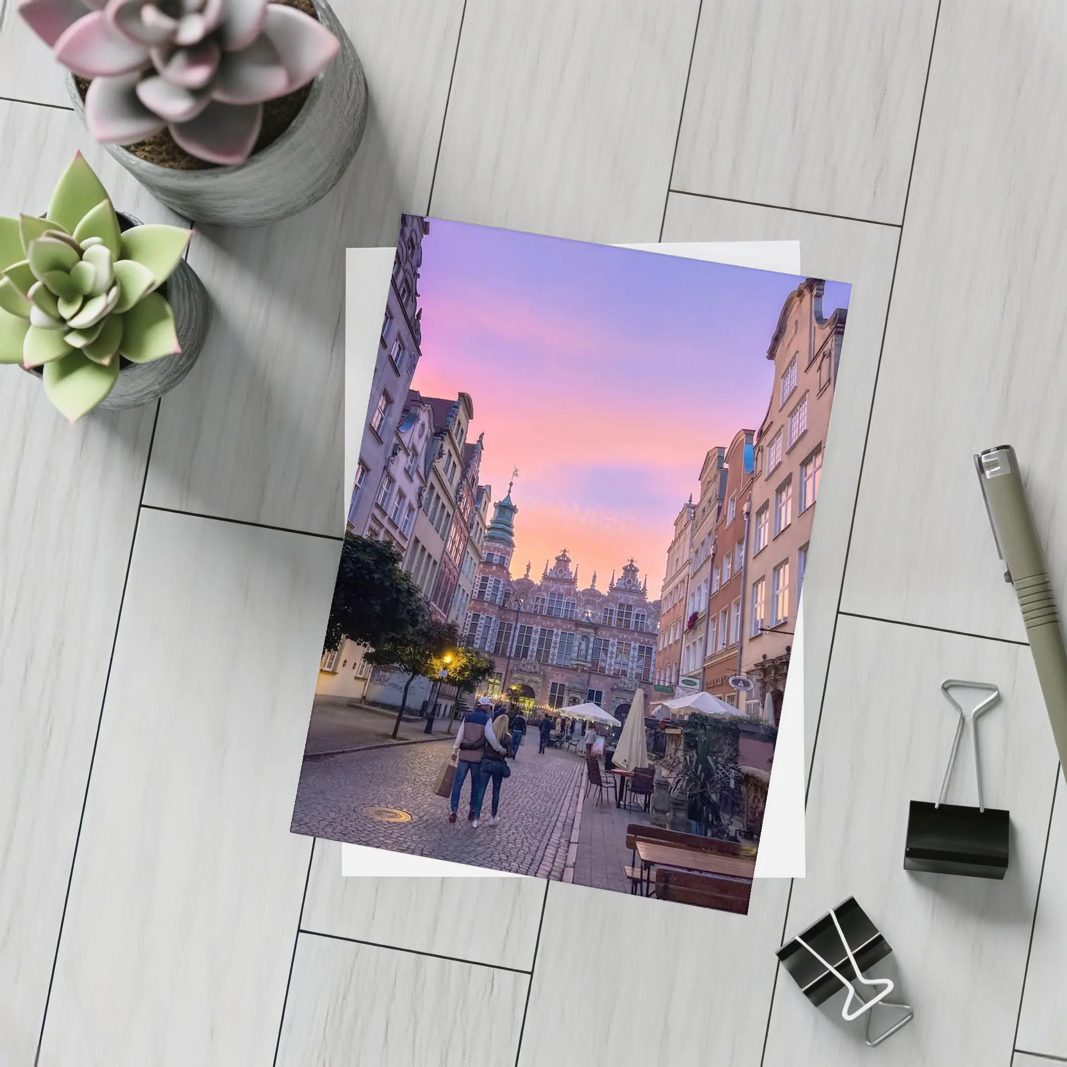 Gdansk Old Town Square at Purple Sunset – Postcards