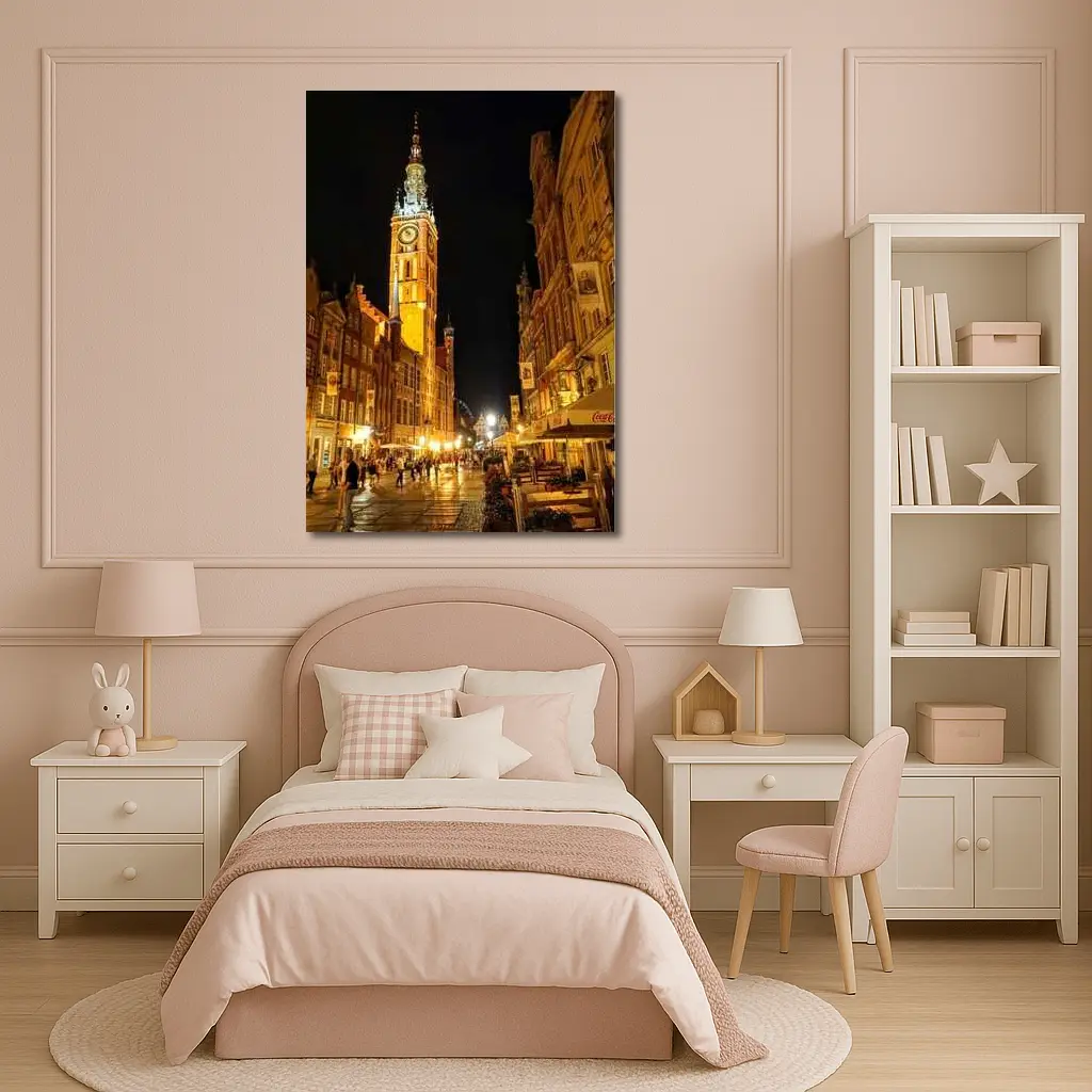 Gdansk Old Town Street At Night – Wall Art