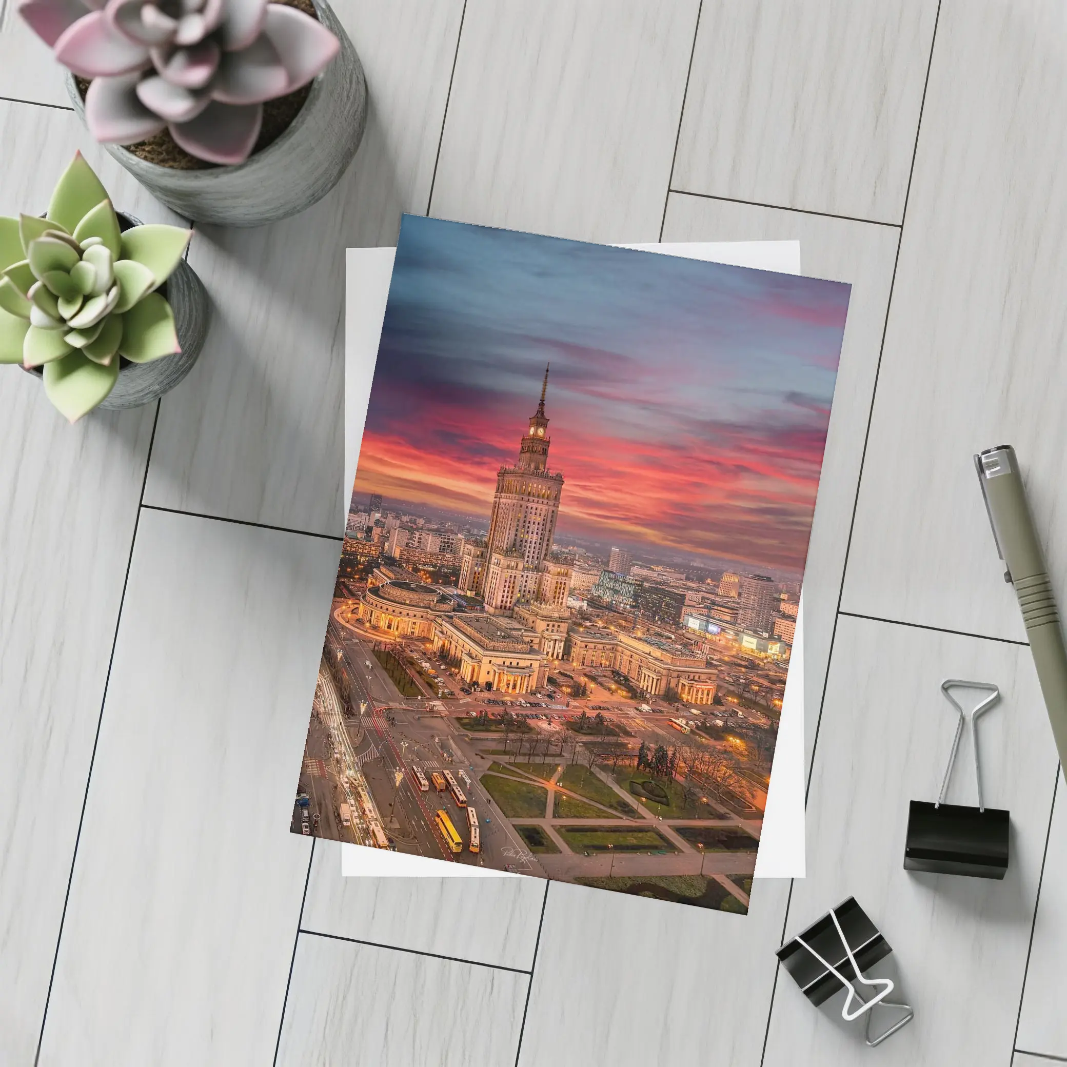 Palace of Culture Warsaw Dramatic Sunset Sky – Postcards