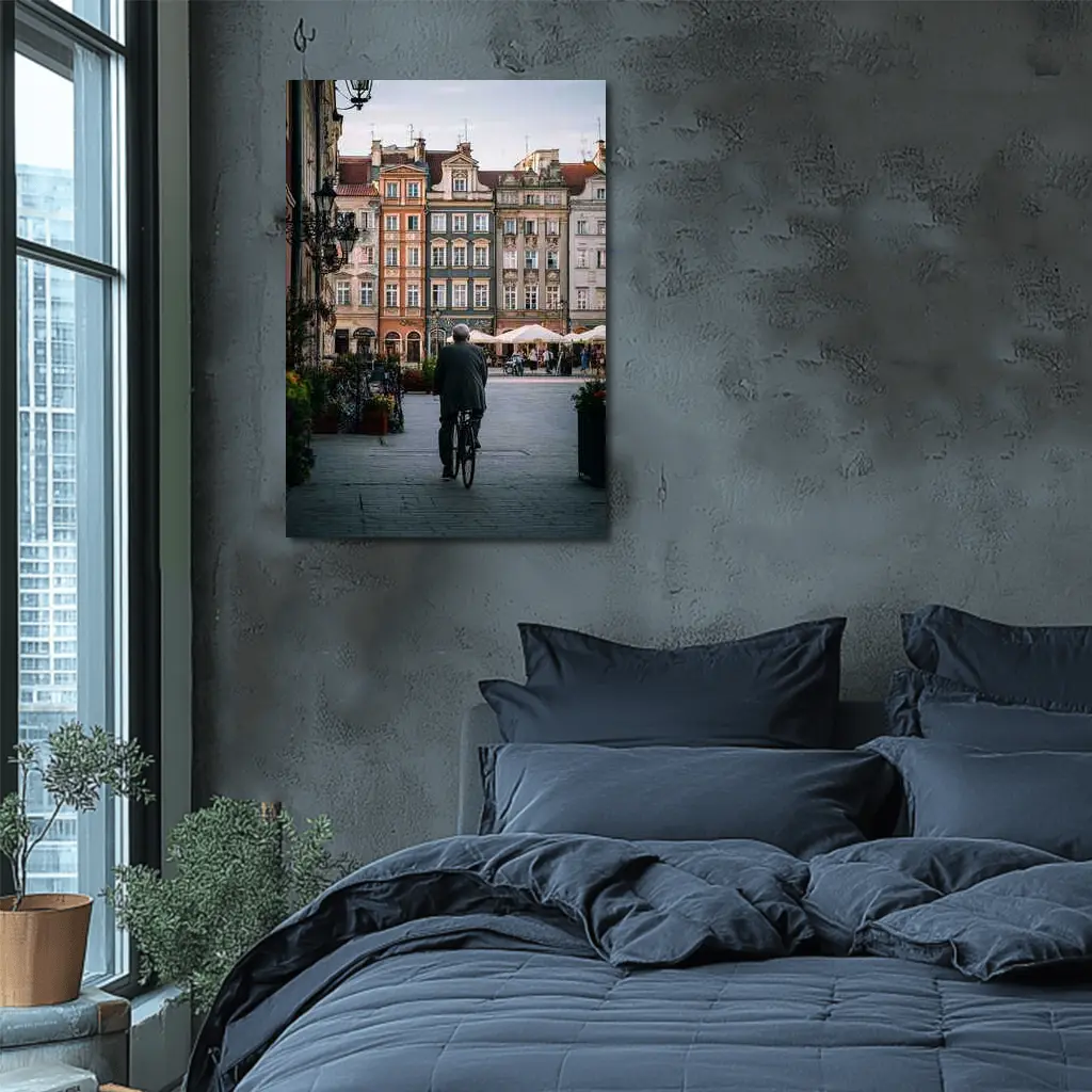 Man With Bicycle Old Town Square Poland – Wall Art