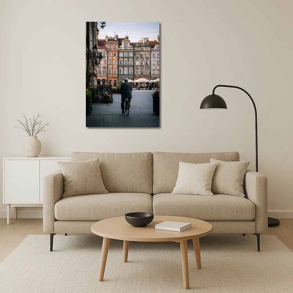 Man With Bicycle Old Town Square Poland – Wall Art