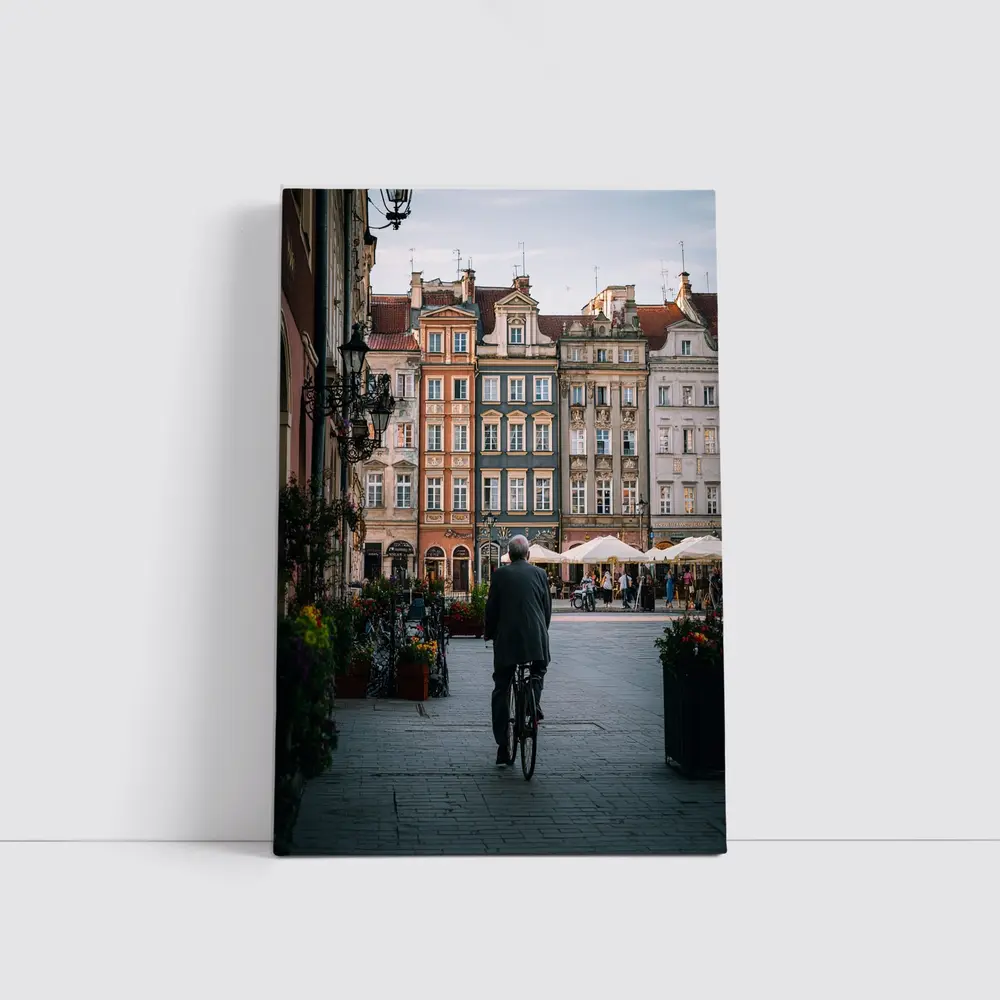 Man With Bicycle Old Town Square Poland – Wall Art