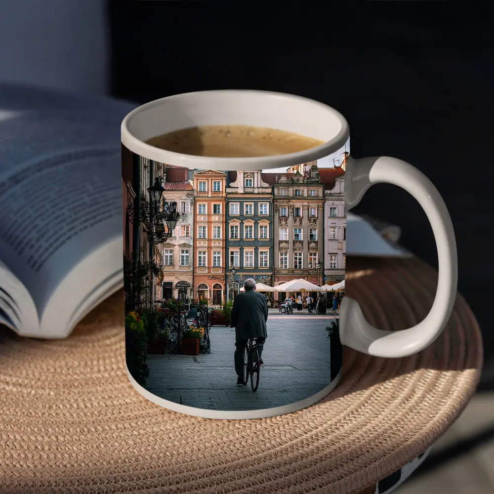 Man With Bicycle Old Town Square Poland – Mugs