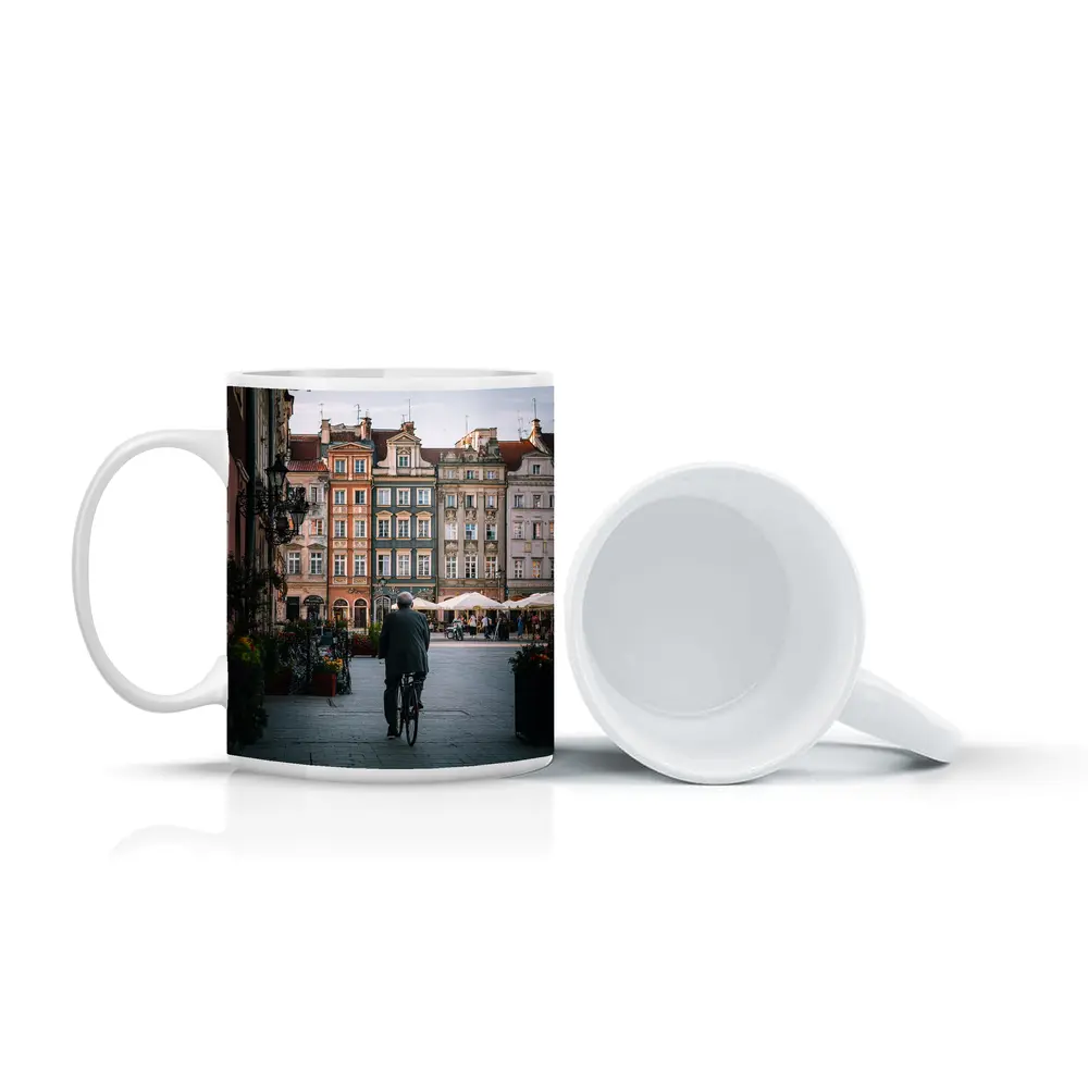 Man With Bicycle Old Town Square Poland – Mugs
