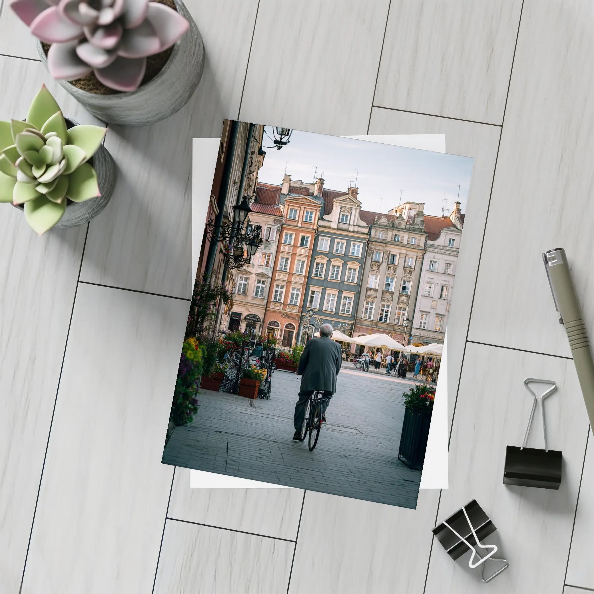 Man With Bicycle Old Town Square Poland – Postcards