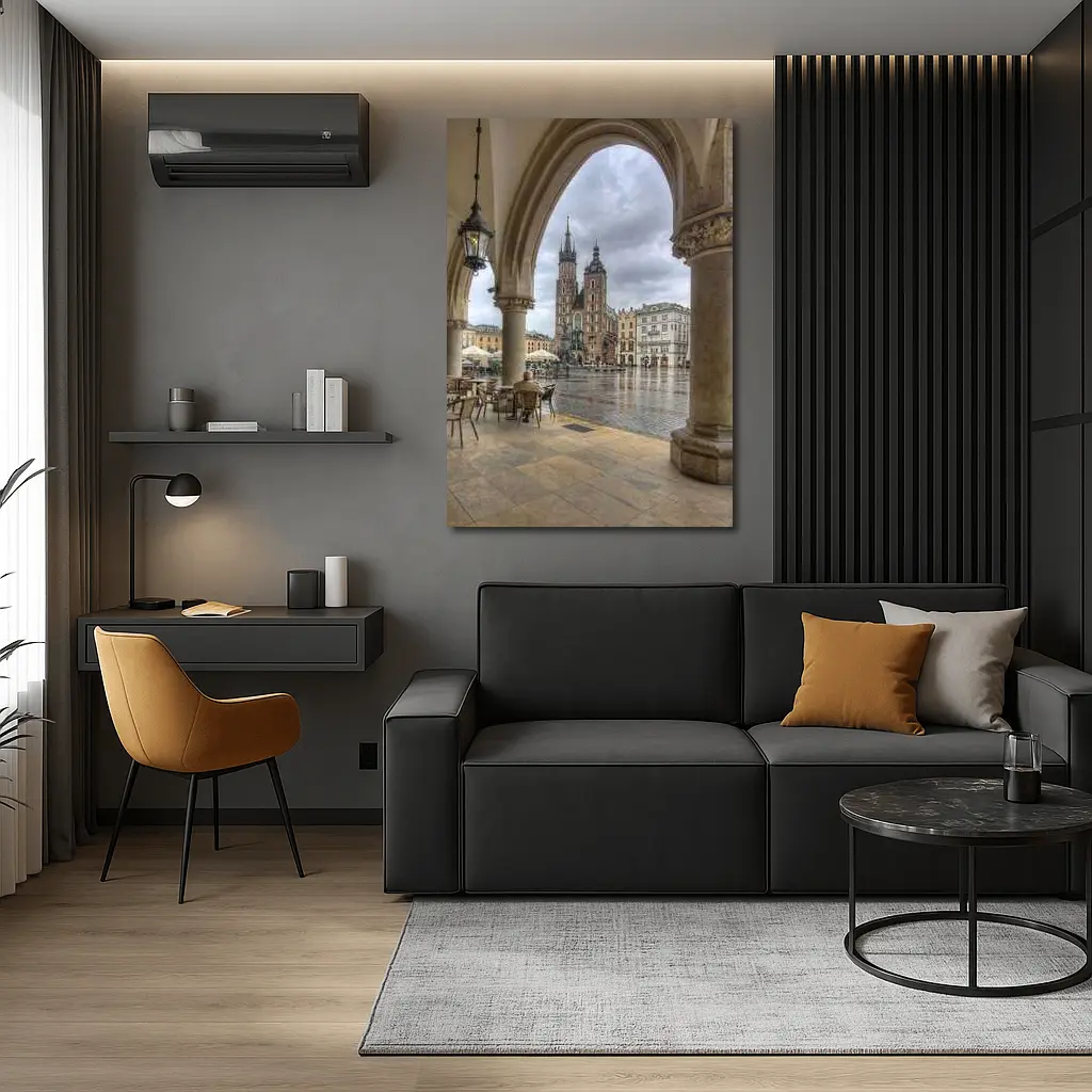 Krakow Main Square St Mary Basilica Rain – Wall Art
