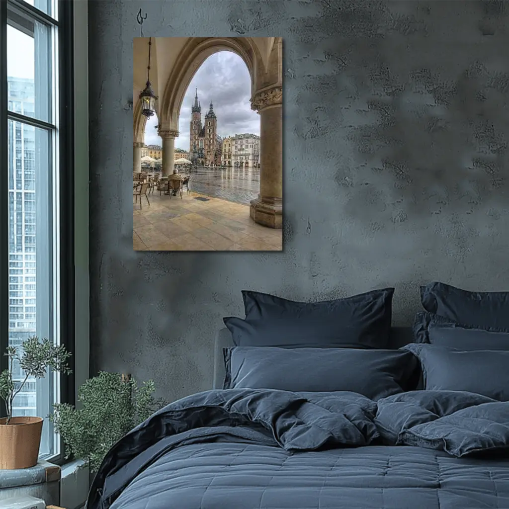 Krakow Main Square St Mary Basilica Rain – Wall Art
