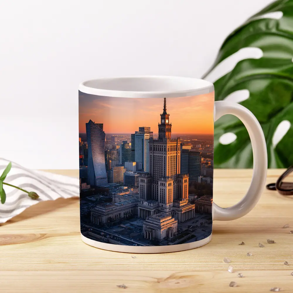 Warsaw Palace of Culture Sunset Skyline – Mugs