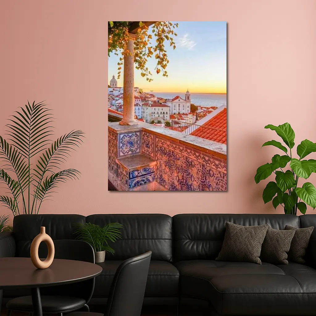 Lisbon Alfama District Sunset Rooftop View – Wall Art