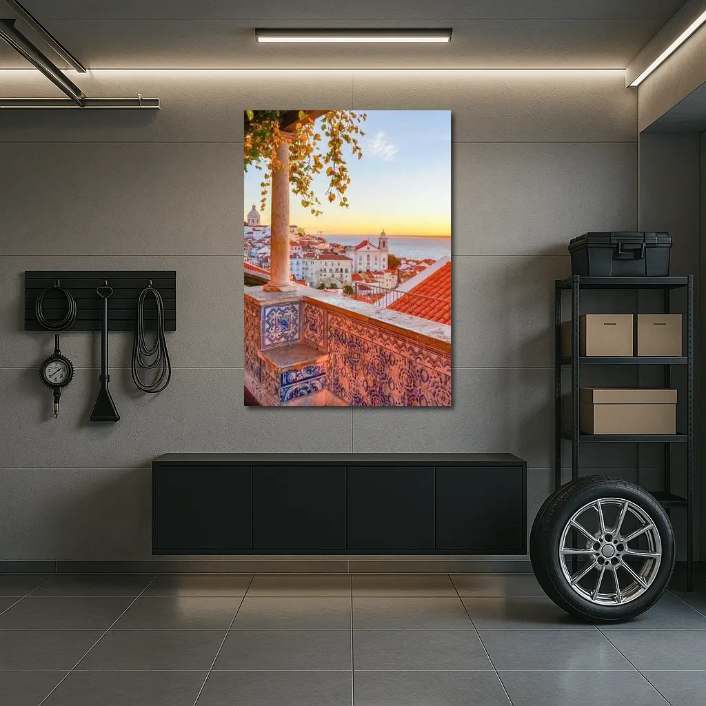Lisbon Alfama District Sunset Rooftop View – Wall Art