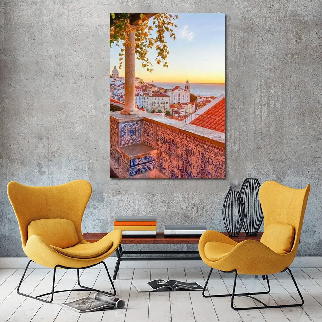 Lisbon Alfama District Sunset Rooftop View – Wall Art