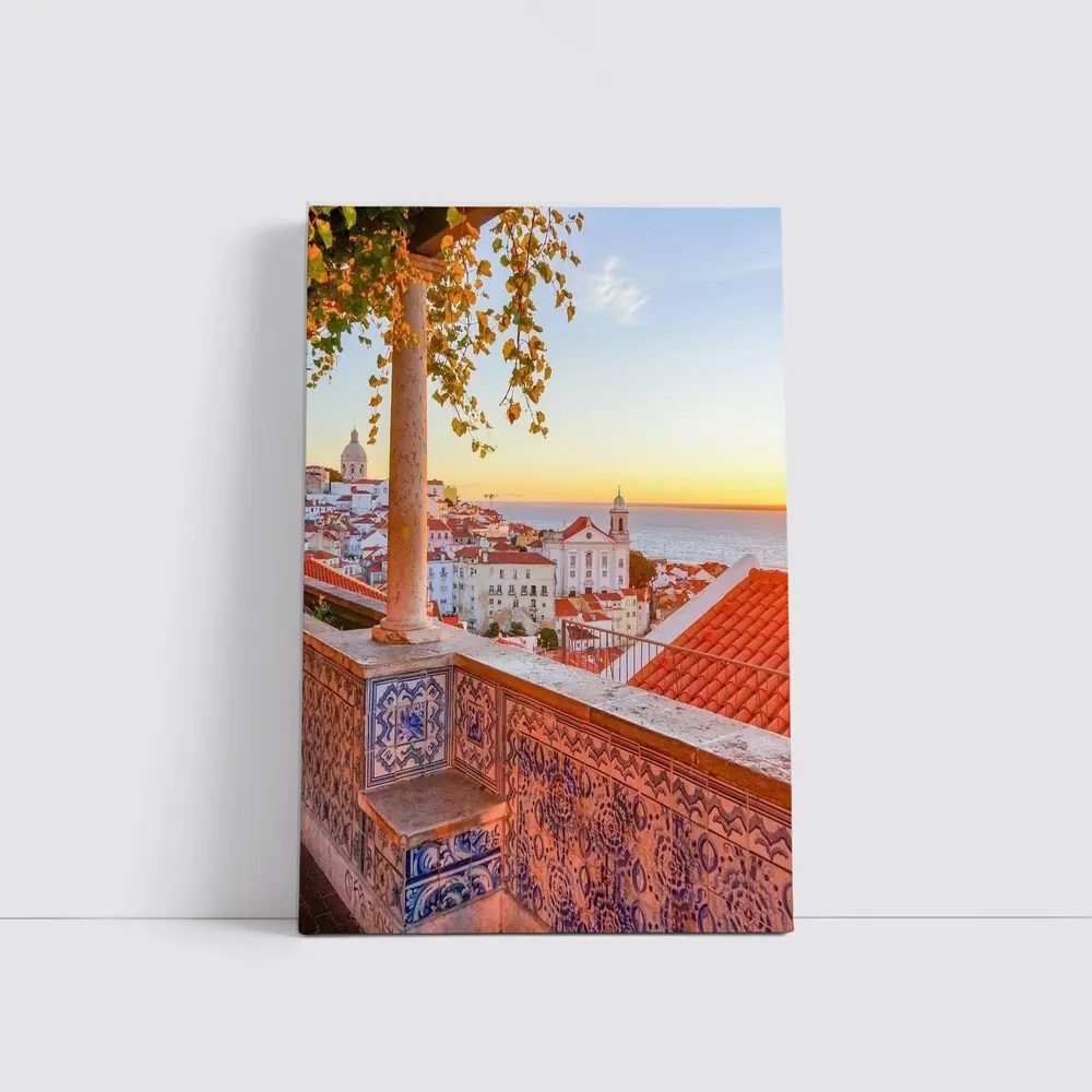 Lisbon Alfama District Sunset Rooftop View – Wall Art