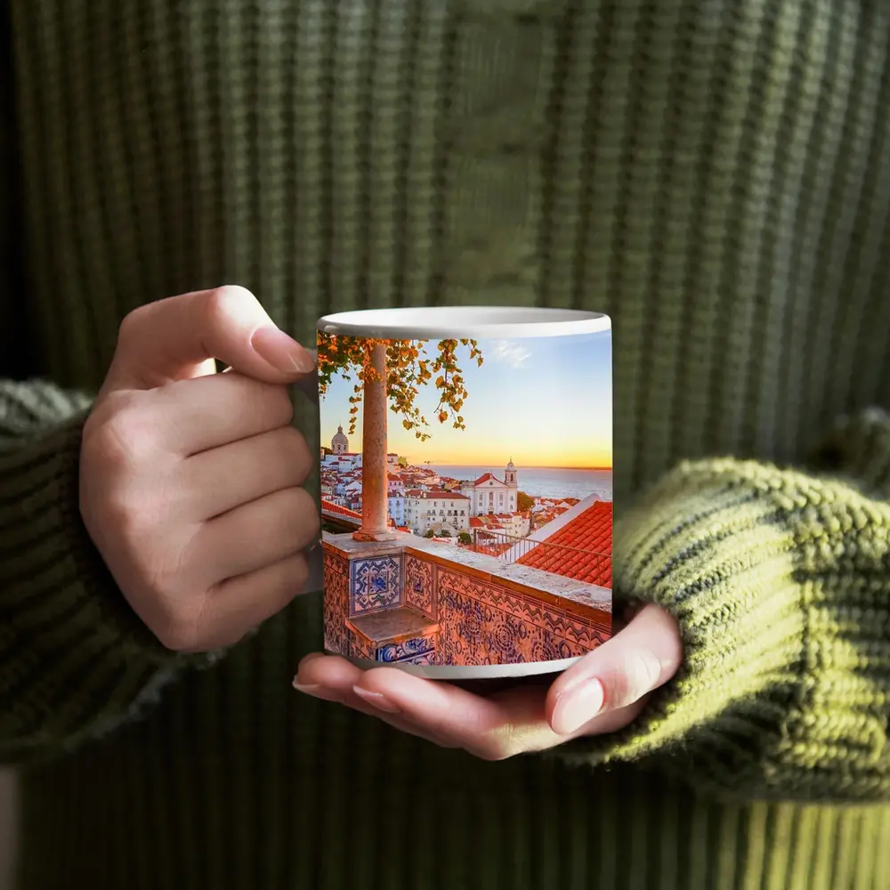 Lisbon Alfama District Sunset Rooftop View – Mugs