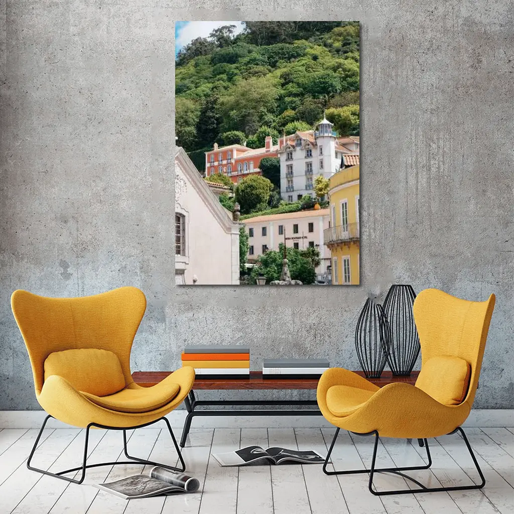 Sintra Portugal Colorful Buildings Green Hillside – Wall Art