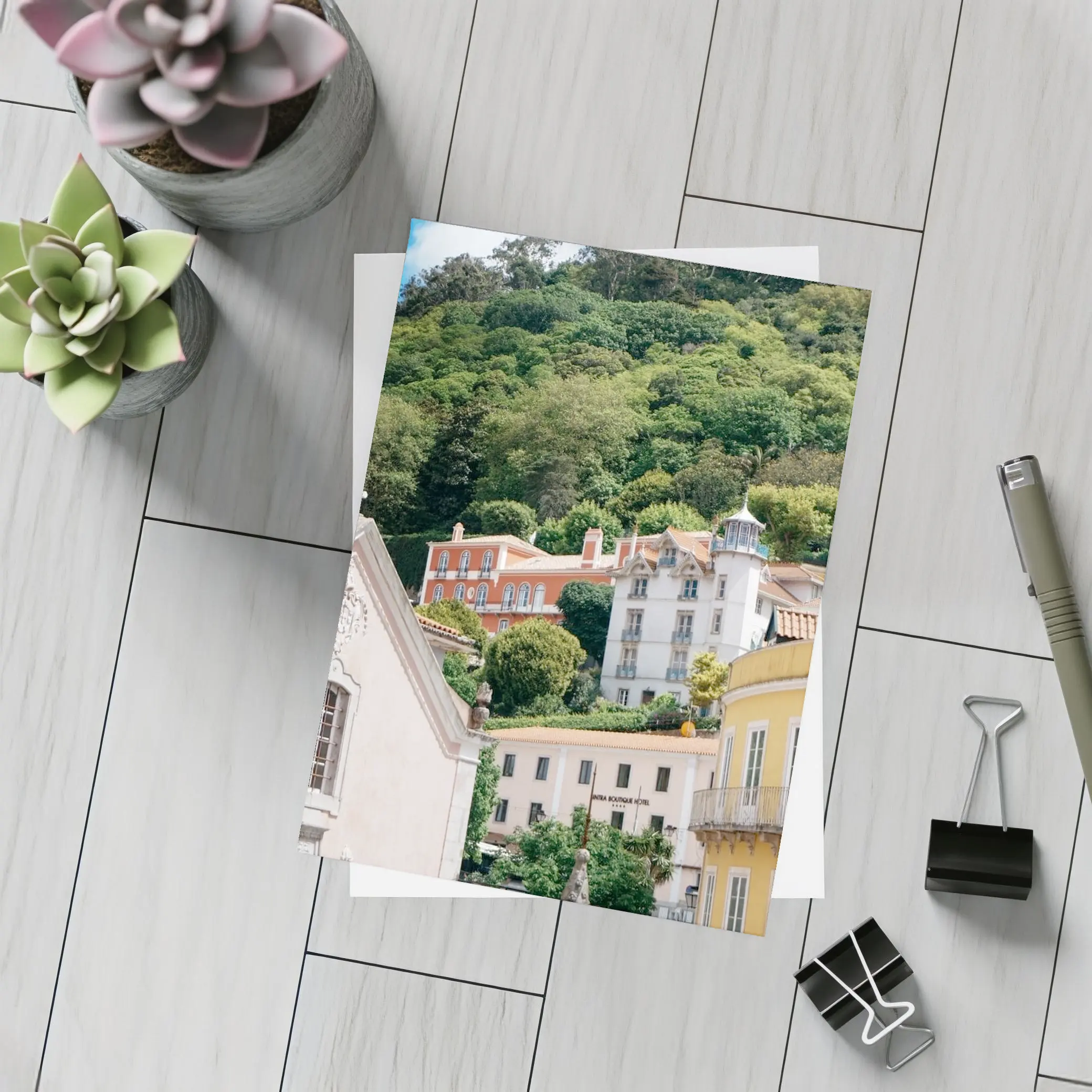 Sintra Portugal Colorful Buildings Green Hillside – Postcards