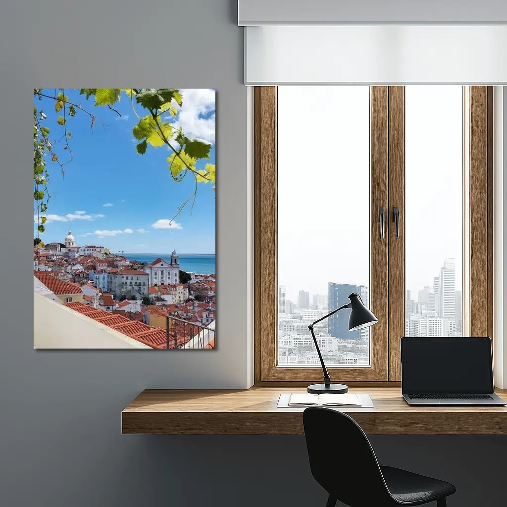 Lisbon Alfama District Red Rooftops River View – Wall Art