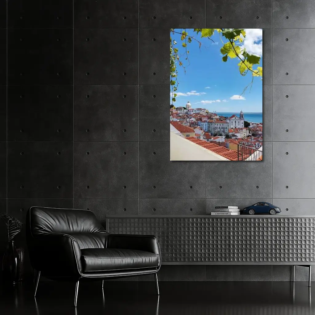 Lisbon Alfama District Red Rooftops River View – Wall Art